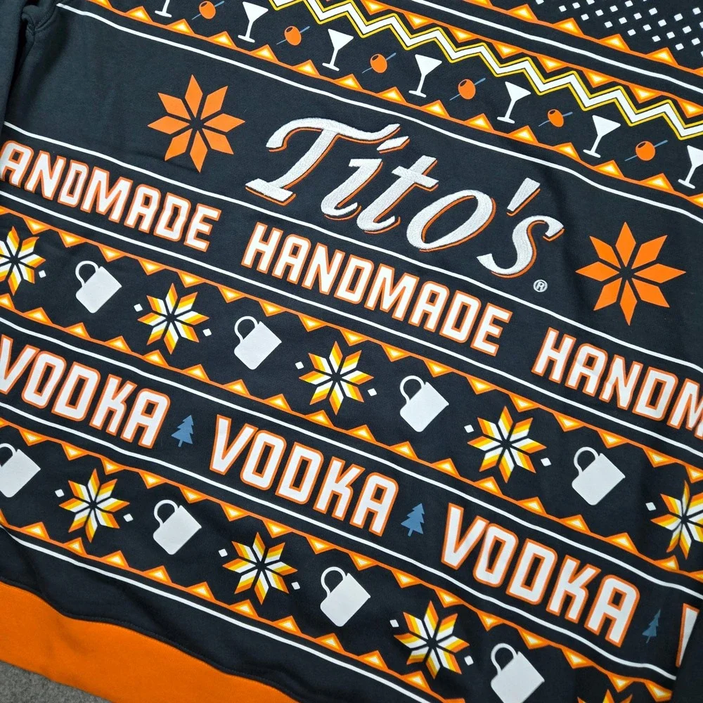 Tito's Handmade Vodka Sweatshirt Size XL Black Ugly Christmas Sweater Holiday